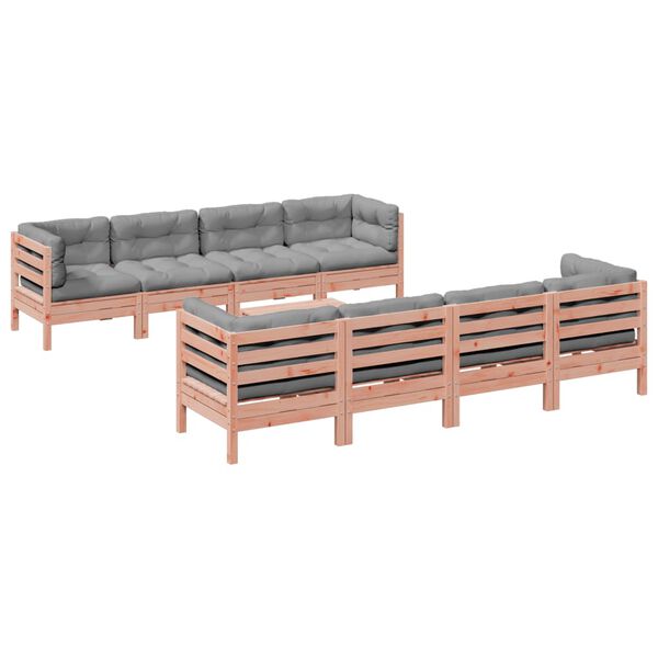 vidaXL Set de sof&aacute;s jard&iacute;n 9 pzas con cojines madera de abeto Douglas
