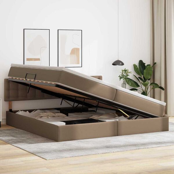 vidaXL Cama con almacenamiento y colch&oacute;n Capuchino 200 x 200 cm