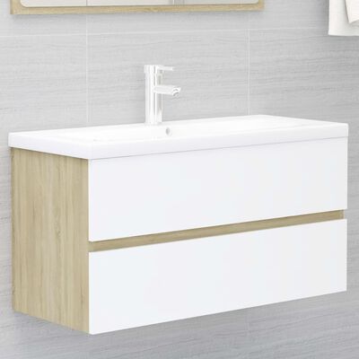 vidaXL Armario para lavabo aglomerado blanco roble Sonoma 90x38,5x45cm