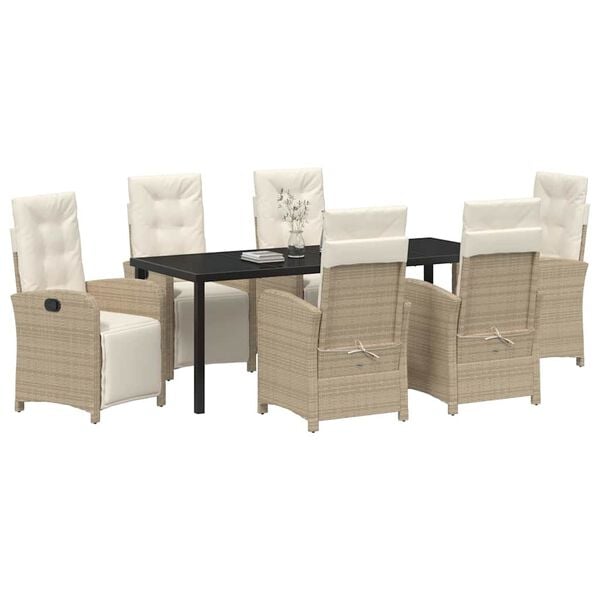 vidaXL Conjunto de Comedor de Jard&iacute;n 7 pcs Beige rat&aacute;n sint&eacute;tico