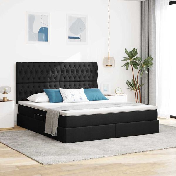 vidaXL Cama con almacenamiento y LED Negro 180 x 200 cm Poli&eacute;ster