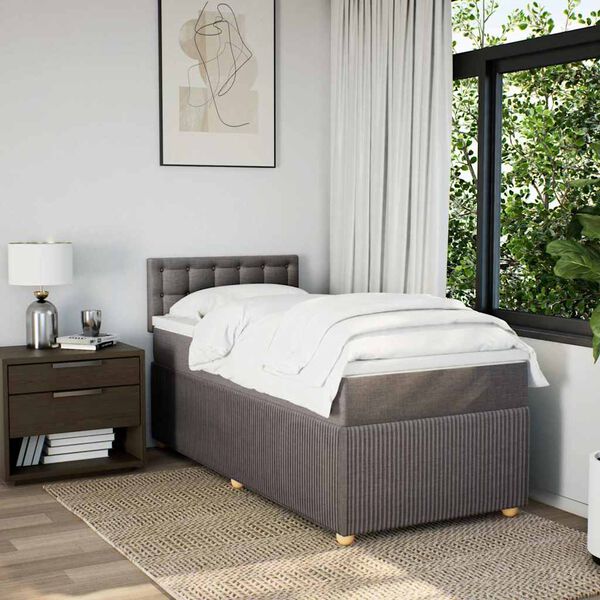 vidaXL Cama box spring con colch&oacute;n tela gris taupe 90x190 cm