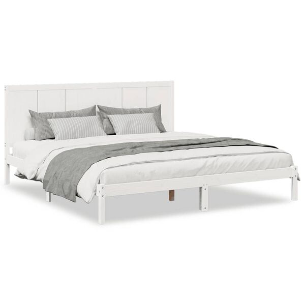 vidaXL Cama extralarga sin colch&oacute;n madera maciza blanca 180x220 cm