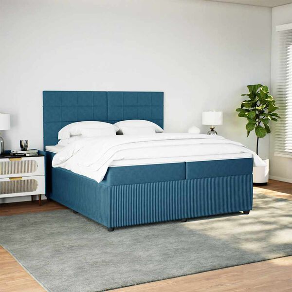 vidaXL Cama box spring con colch&oacute;n terciopelo azul oscuro 200x200 cm