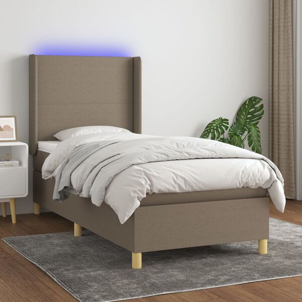 vidaXL Cama box spring colch&oacute;n y luces LED tela gris taupe 100x200 cm