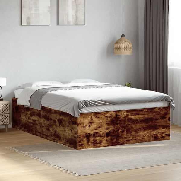vidaXL Estructura de cama madera de ingenier&iacute;a roble ahumado 135x190cm
