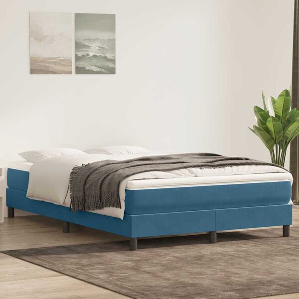 vidaXL Cama box spring sin colch&oacute;n azul oscuro terciopelo 140x220 cm