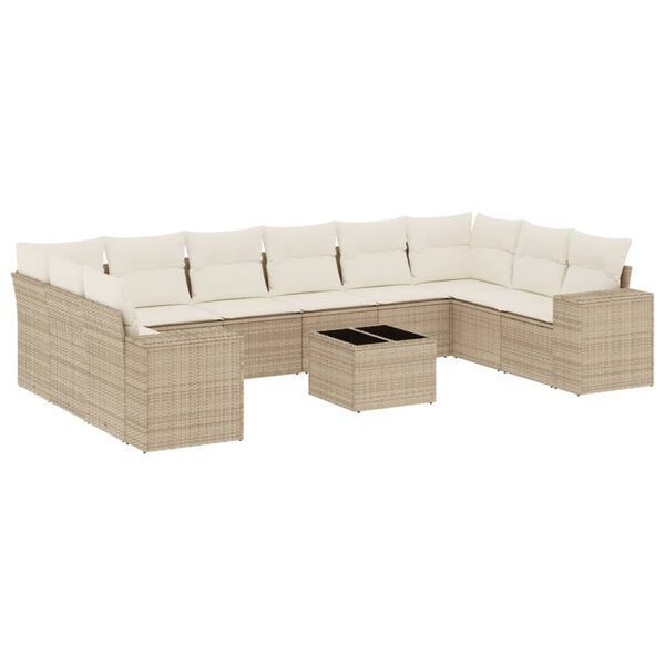 vidaXL Set de sofás de jardín 11pzas con cojines ratán sintético beige