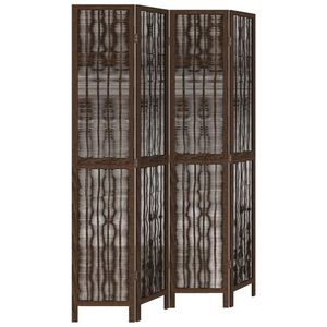 vidaXL Biombo separador de 4 paneles madera paulownia marr&oacute;n oscuro