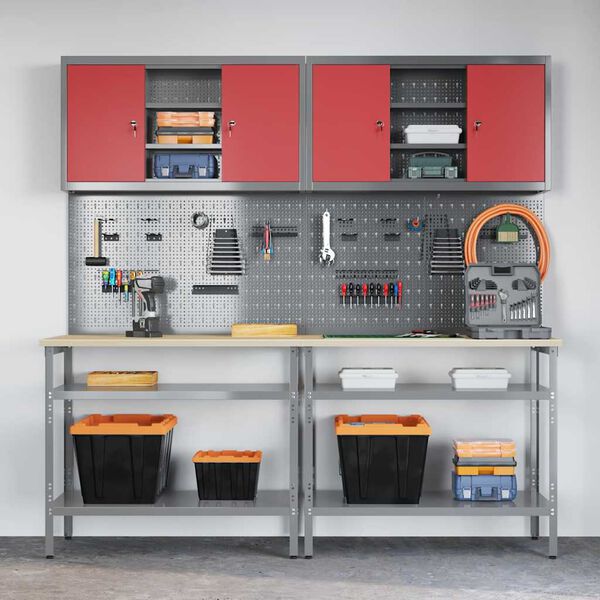 vidaXL Conjunto de banco de trabajo 8 pcs Rojo 200 x 55 x 200 cm Acero