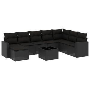 vidaXL Set de sof&aacute;s de jard&iacute;n 8 piezas y cojines rat&aacute;n sint&eacute;tico negro