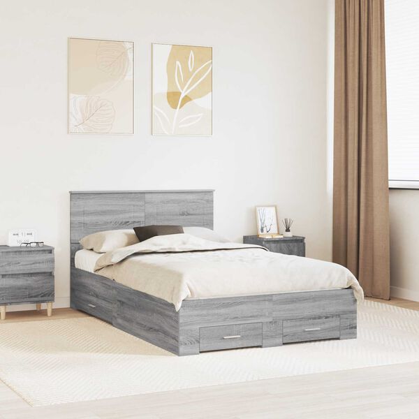 vidaXL Estructura de cama con cabecera Gris Sonoma 120 x 190 cm