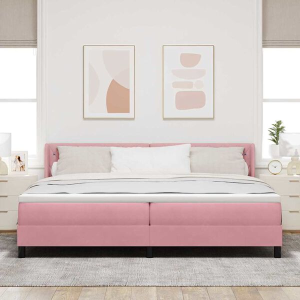 vidaXL Cama tipo Box Spring con colch&oacute;n Rosa 200 x 200 cm Terciopelo