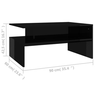 vidaXL Mesa de centro contrachapada negro brillante 90x60x42,5 cm