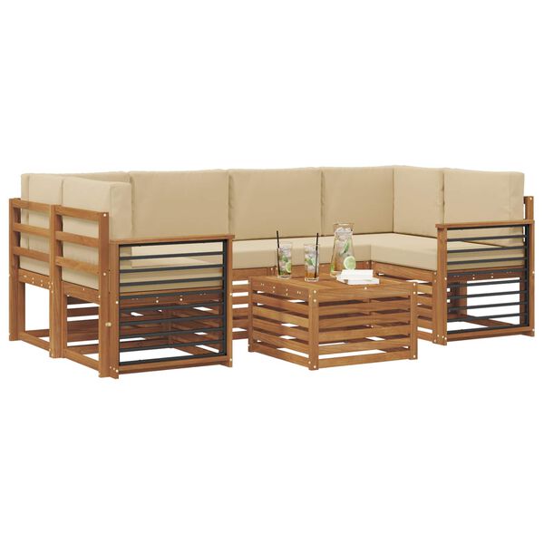 vidaXL Conjunto de sof&aacute;s de exterior con coj&iacute;n 7 pcs Natural y Beige