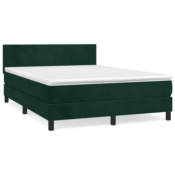 vidaXL Cama box spring con colch&oacute;n terciopelo verde oscuro 140x190 cm