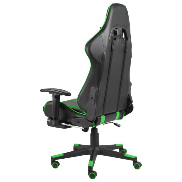 vidaXL Silla gaming giratoria con reposapi&eacute;s PVC verde