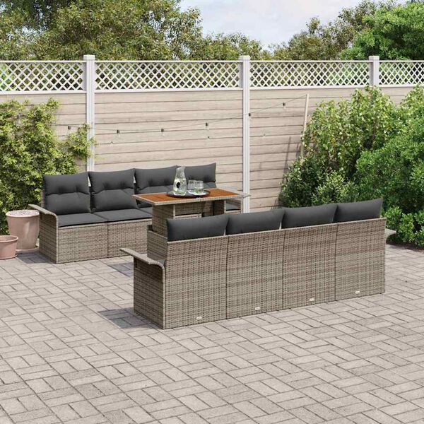 vidaXL Conjunto de sofá de jardín 9 pcs Gris Poliratán