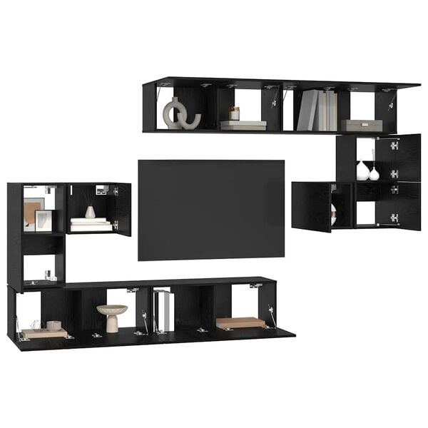 vidaXL Unidades de TV 4 pcs Roble Negro Madera contrachapada