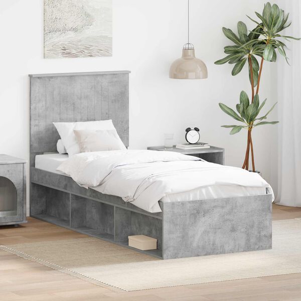 vidaXL Estructura de cama con cabecera Gris concreto 75 x 190 cm