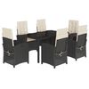 vidaXL Set de comedor de jard&iacute;n 7 pzas y cojines rat&aacute;n sint&eacute;tico negro