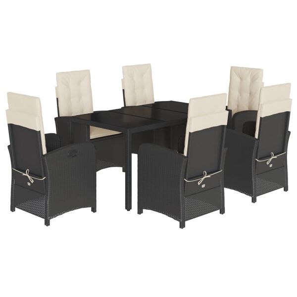 vidaXL Set de comedor de jard&iacute;n 7 pzas y cojines rat&aacute;n sint&eacute;tico negro