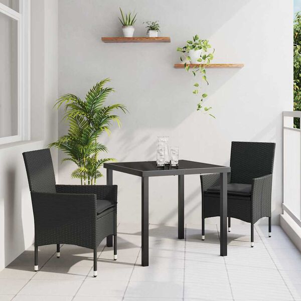 vidaXL Conjunto de Comedor de Jard&iacute;n 3 pcs Negro rat&aacute;n sint&eacute;tico