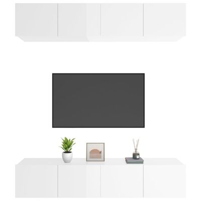 vidaXL Muebles TV 4 uds madera contrachapada blanco brillo 80x30x30 cm