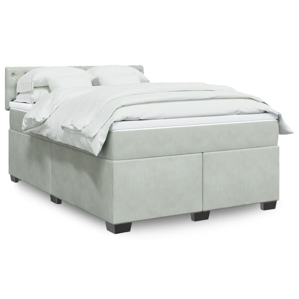 vidaXL Cama box spring con colchón terciopelo gris claro 140x200 cm