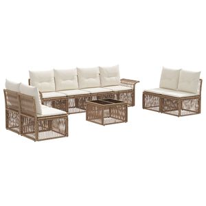 vidaXL Conjunto de sof&aacute;s de jard&iacute;n 9 uds. Beige rat&aacute;n sint&eacute;tico