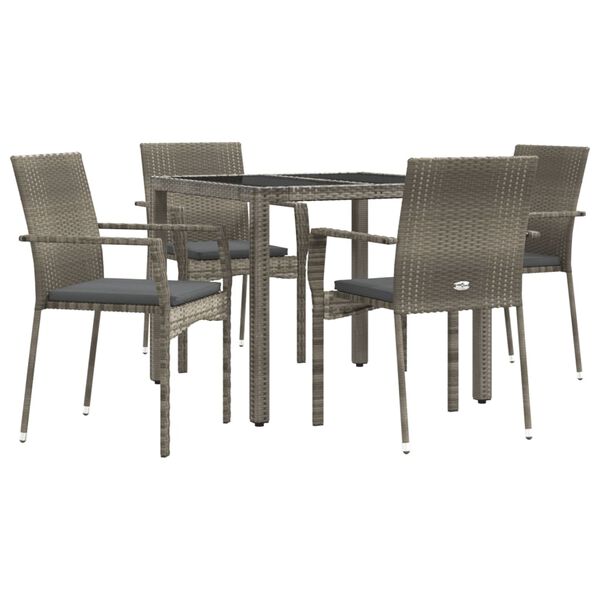 vidaXL Set comedor de jardín 5 piezas con cojines ratán sintético gris