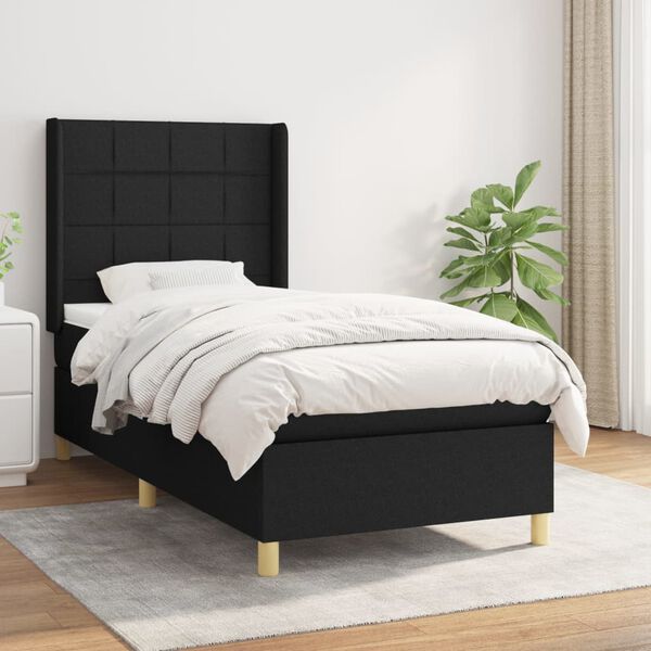 vidaXL Cama box spring con colch&oacute;n tela negro 90x190 cm