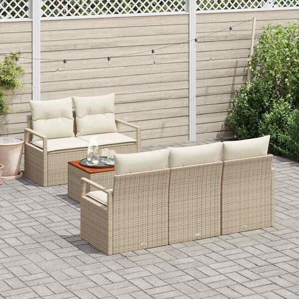 vidaXL Conjunto de sof&aacute;s de jard&iacute;n 6 pcs Beige y Crema rat&aacute;n sint&eacute;tico