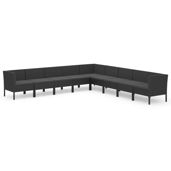 vidaXL Set de muebles de jard&iacute;n 9 pzas cojines rat&aacute;n sint&eacute;tico negro