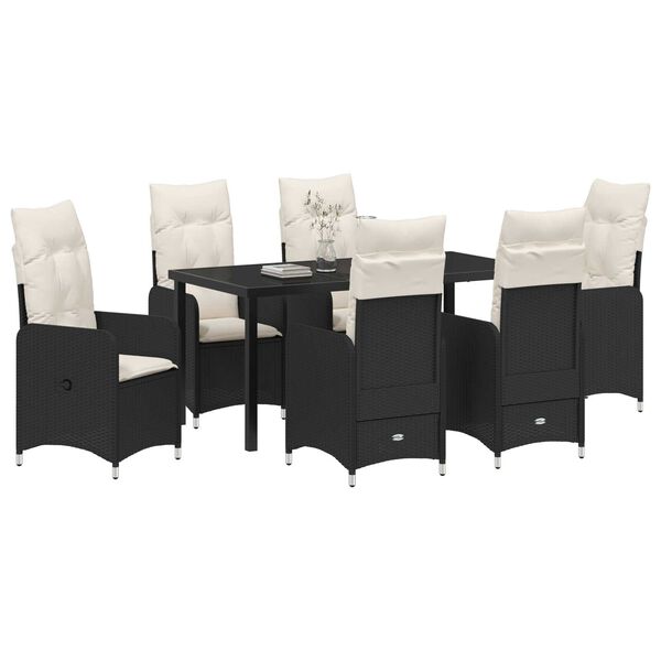 vidaXL Conjunto de Comedor de Jardín con cojín 7 pcs Negro Poliratán