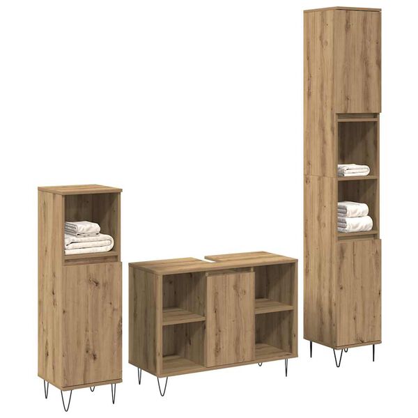 vidaXL Juego de muebles de ba&ntilde;o con estante 3 pcs Roble artesanal