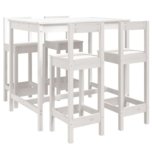 vidaXL Set de mesa y taburetes altos jardín 5 pzas madera pino blanco