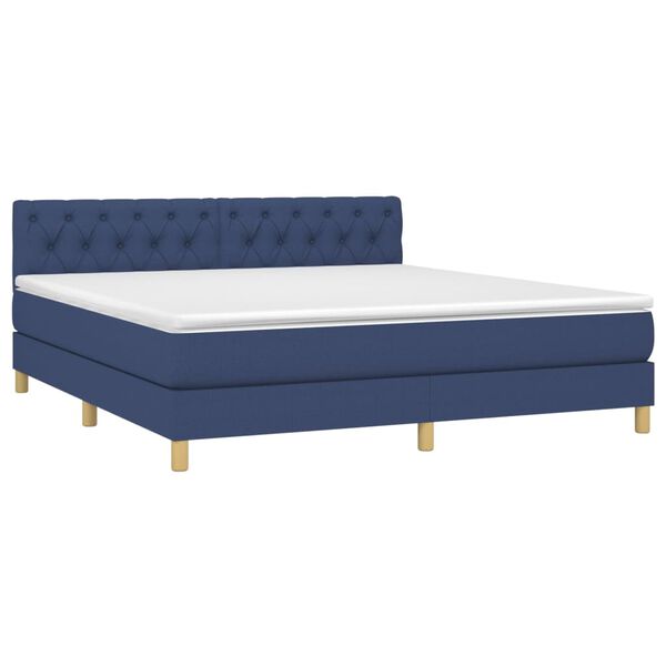 vidaXL Cama box spring con colch&oacute;n tela azul 160x200 cm