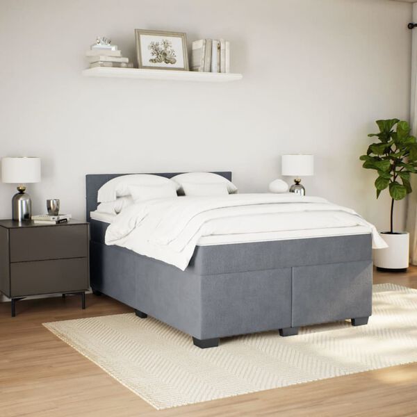 vidaXL Cama box spring con colch&oacute;n terciopelo gris oscuro 140x190 cm