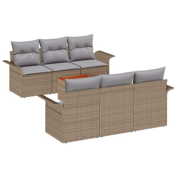 vidaXL Conjunto de sof&aacute;s de jard&iacute;n 7 pcs Beige rat&aacute;n sint&eacute;tico