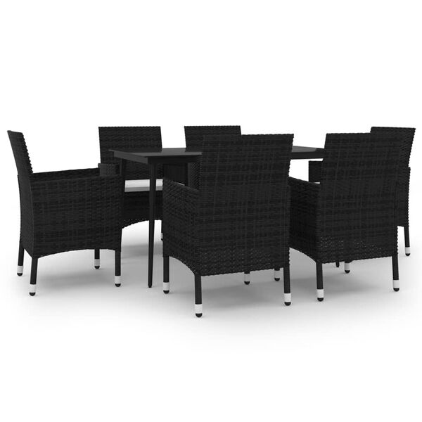 vidaXL Set comedor de jard&iacute;n 7 pzas y cojines rat&aacute;n sint&eacute;tico y vidrio