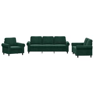 vidaXL Juego de sof&aacute;s con cojines 3 piezas terciopelo verde oscuro