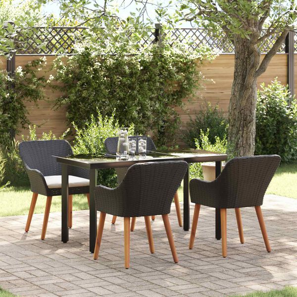 vidaXL Conjunto de Comedor de Jard&iacute;n 5 pcs Negro rat&aacute;n sint&eacute;tico