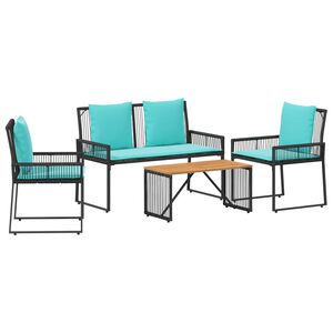 vidaXL Juego de muebles de exterior con coj&iacute;n 9 pcs Negro y Turquesa