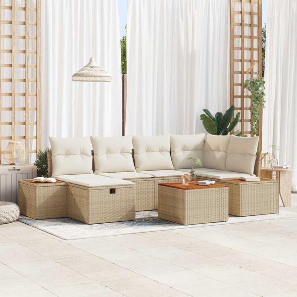 vidaXL Conjunto de sof&aacute; de jard&iacute;n 7 pcs Beige rat&aacute;n sint&eacute;tico