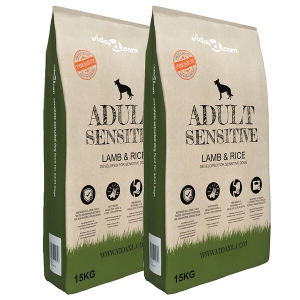 vidaXL Comida seca para perro Adult Sensitive Lamb & Rice 2 Uds 30 kg