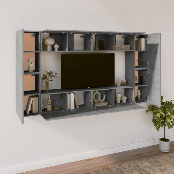 vidaXL Set de muebles de TV 8 pzas madera contrachapada gris hormig&oacute;n