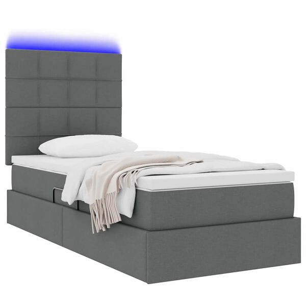vidaXL Cama con almacenamiento y LED Gris oscuro 90 x 190 cm Poli&eacute;ster