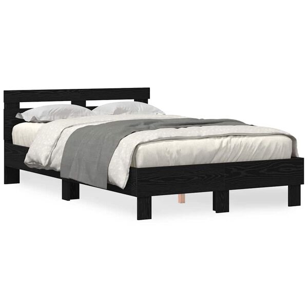 vidaXL Estructura de cama con LED Roble Negro 135 x 190 cm