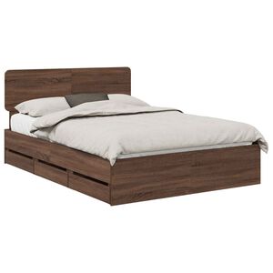 vidaXL Estructura de cama con cabecera Roble marr&oacute;n 150 x 200 cm